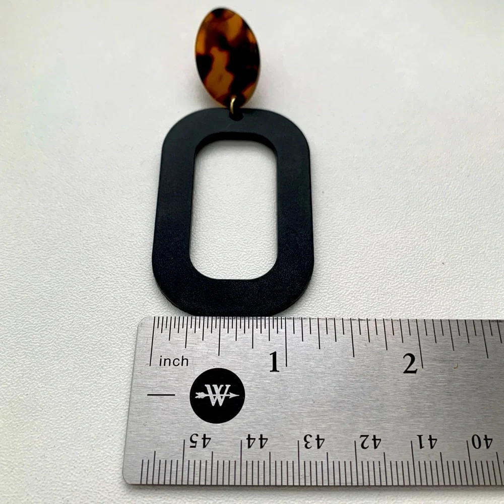 Black Leather Block Tortoise Earrings